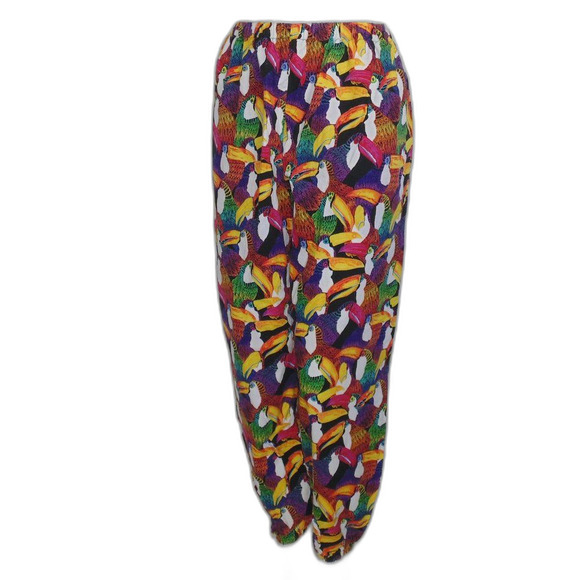 80s Gym Pants, M/L, Toucans/Bird print, Elastic waist & Cuffs, Colorful - Picture 4 of 11